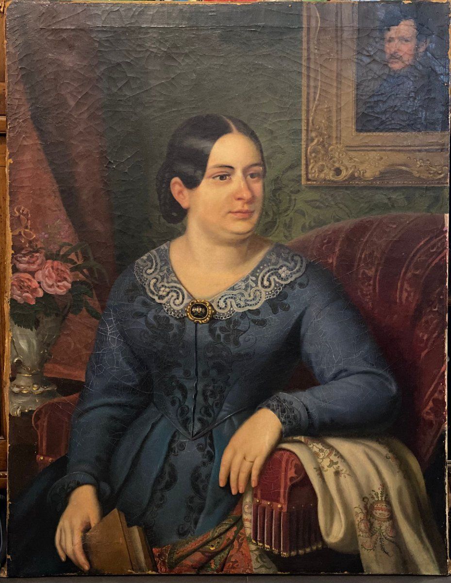 Oil Painting On Canvas, Portrait. Biedermaier Artist photo for sale