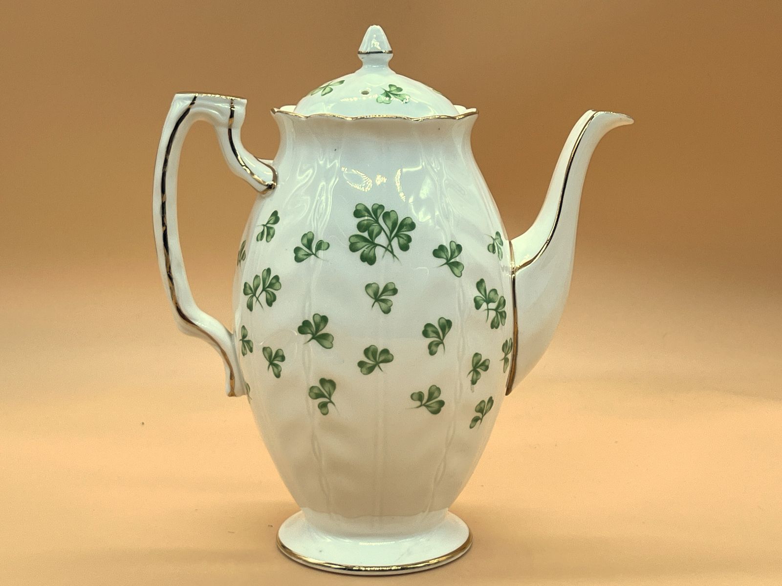 1930's Aynsley China Crocus Shape Shamrock Design Chintz 1.25 Pint Capacity Coffee Pot. photo Home Decor