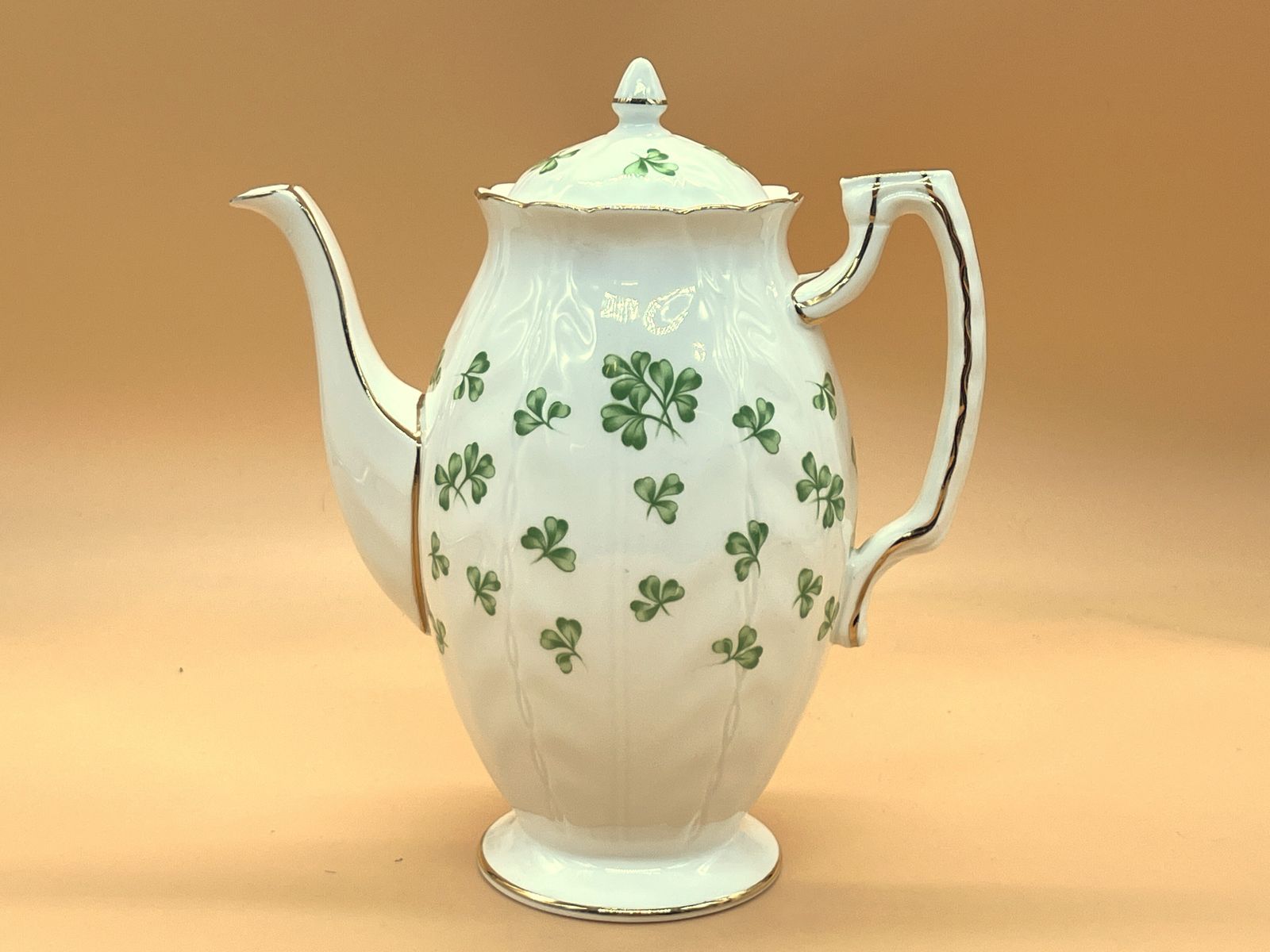 1930's Aynsley China Crocus Shape Shamrock Design Chintz 1.25 Pint Capacity Coffee Pot.