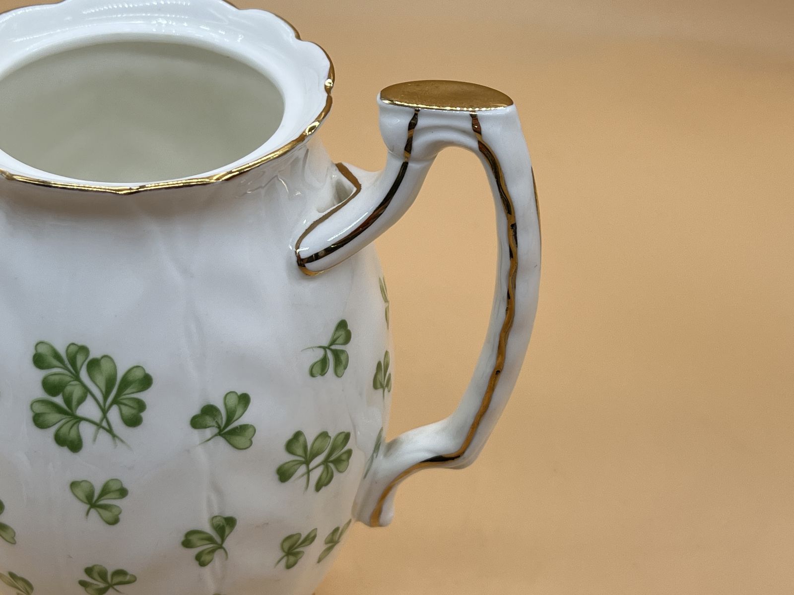 Home Decor 1930's Aynsley China Crocus Shape Shamrock Design Chintz 1.25 Pint Capacity Coffee Pot. photo