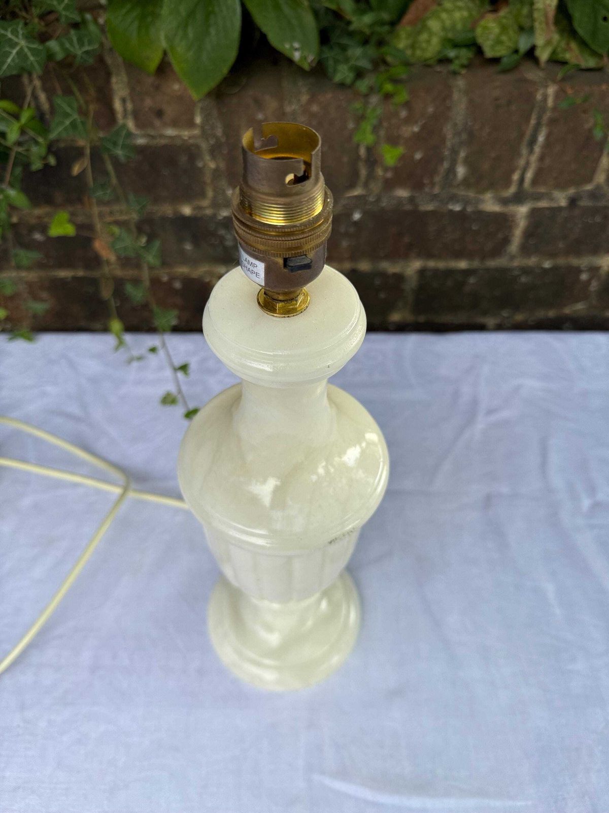 Lighting Vintage Alabaster Table Lamp With Carved Stone Base And Cream Empire Shade, Heavy Sculptural Lighting With Soft Veining – Working Pat Tested photo