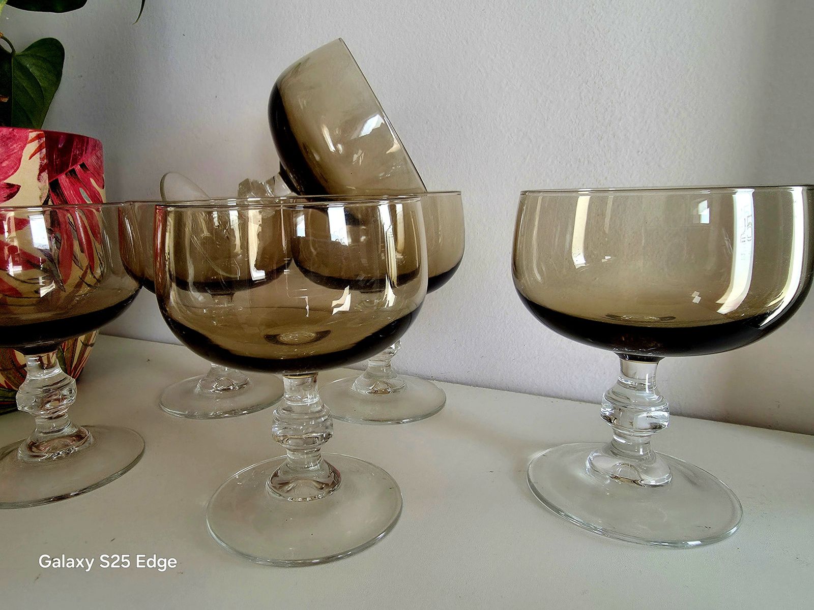 Versatile Set Of Six Mid Century, Smoked Glasses For Champagne, Wine Or Dessert photo furniture