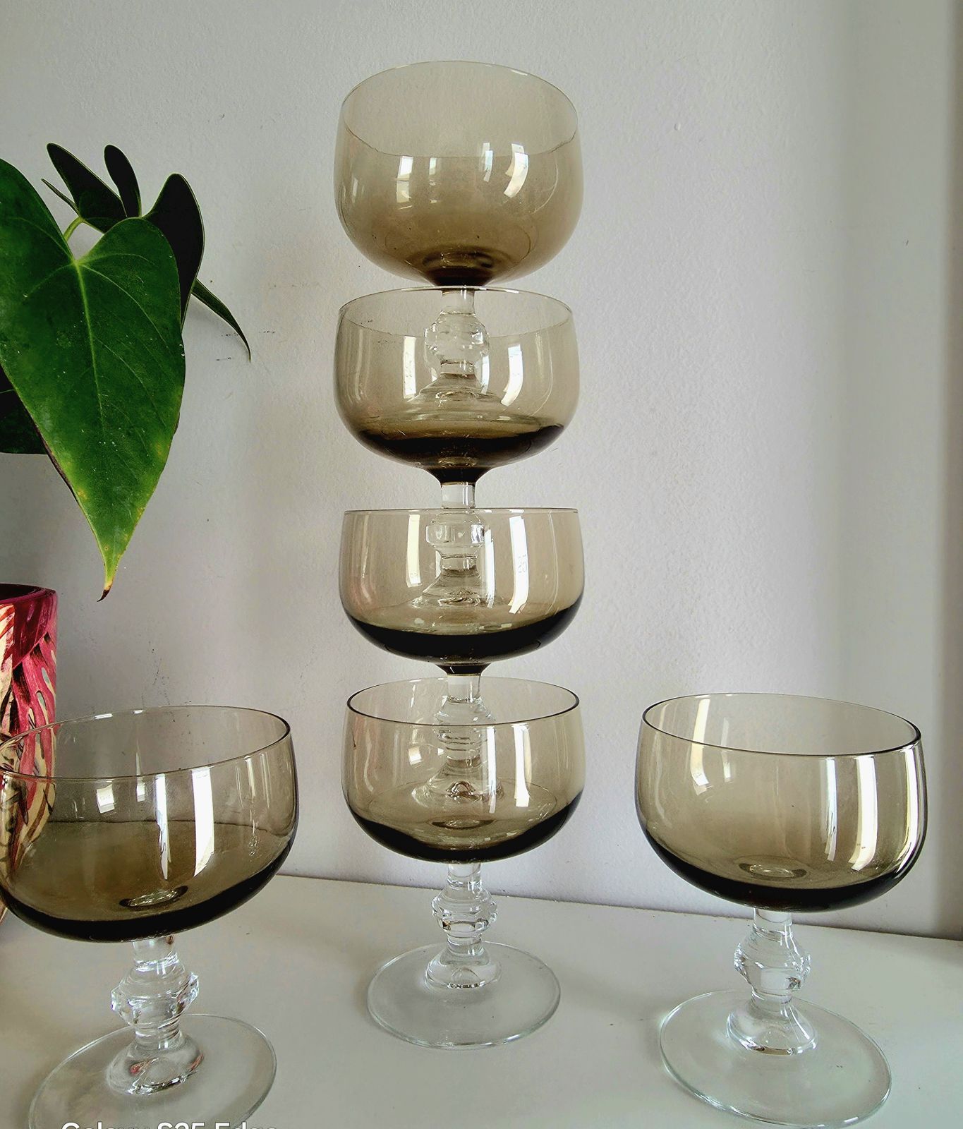 Versatile Set Of Six Mid Century, Smoked Glasses For Champagne, Wine Or Dessert photo vinterior