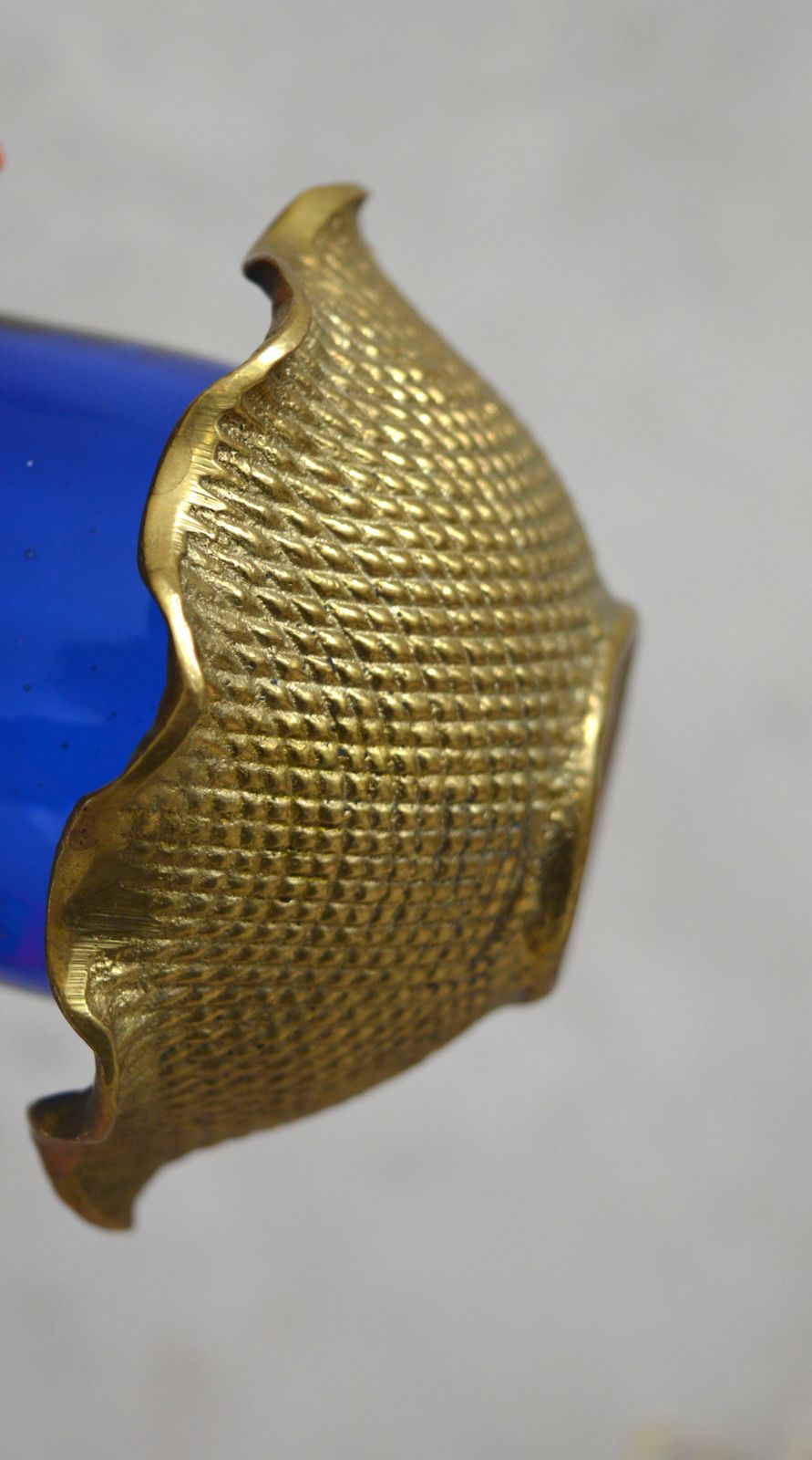 Rare Vintage Greek Solid Brass & Cobalt Blue Glass Tea Light Candle Holder photo furniture