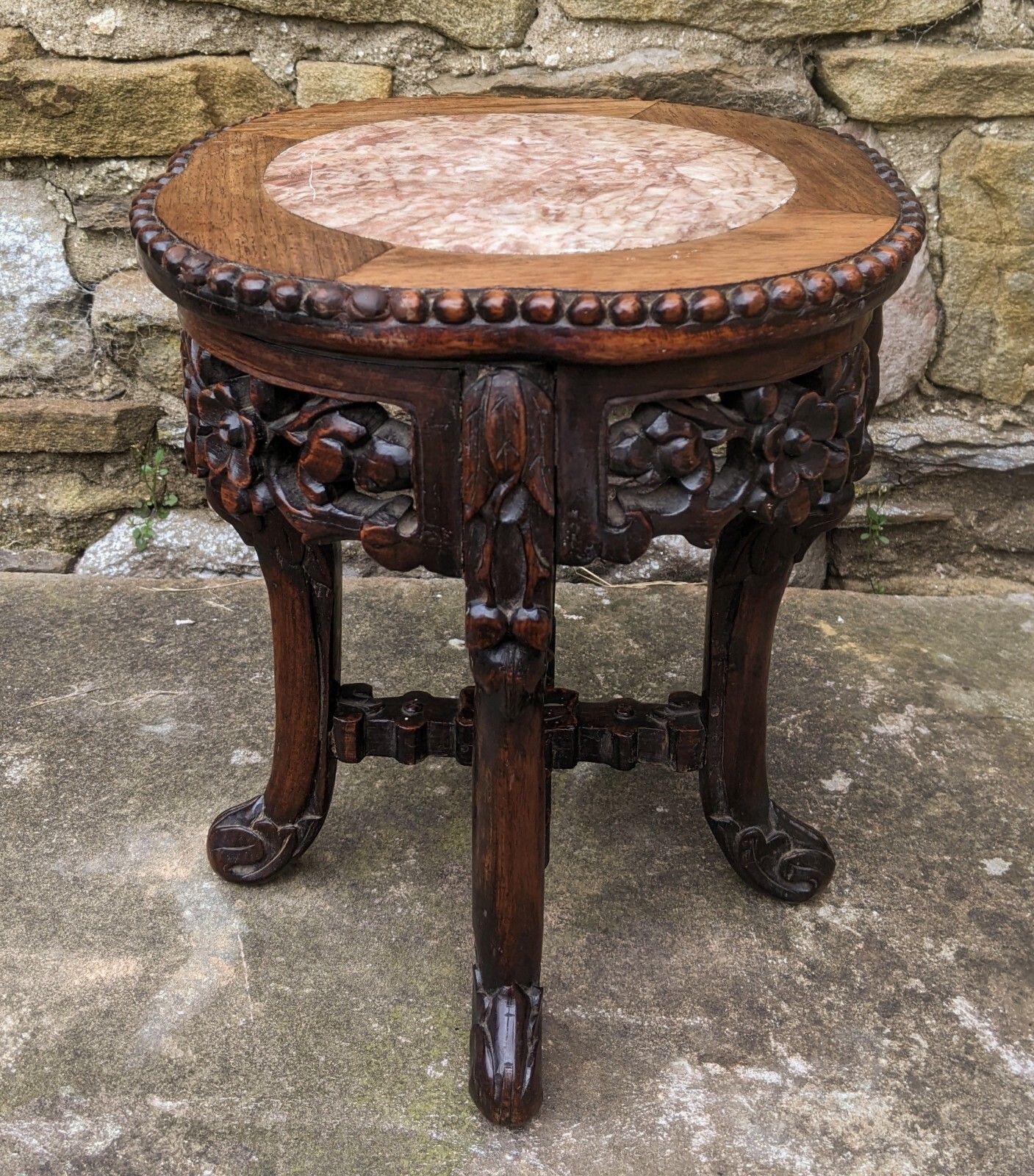 Antique Meiji Hardwood Stand Marble Top
