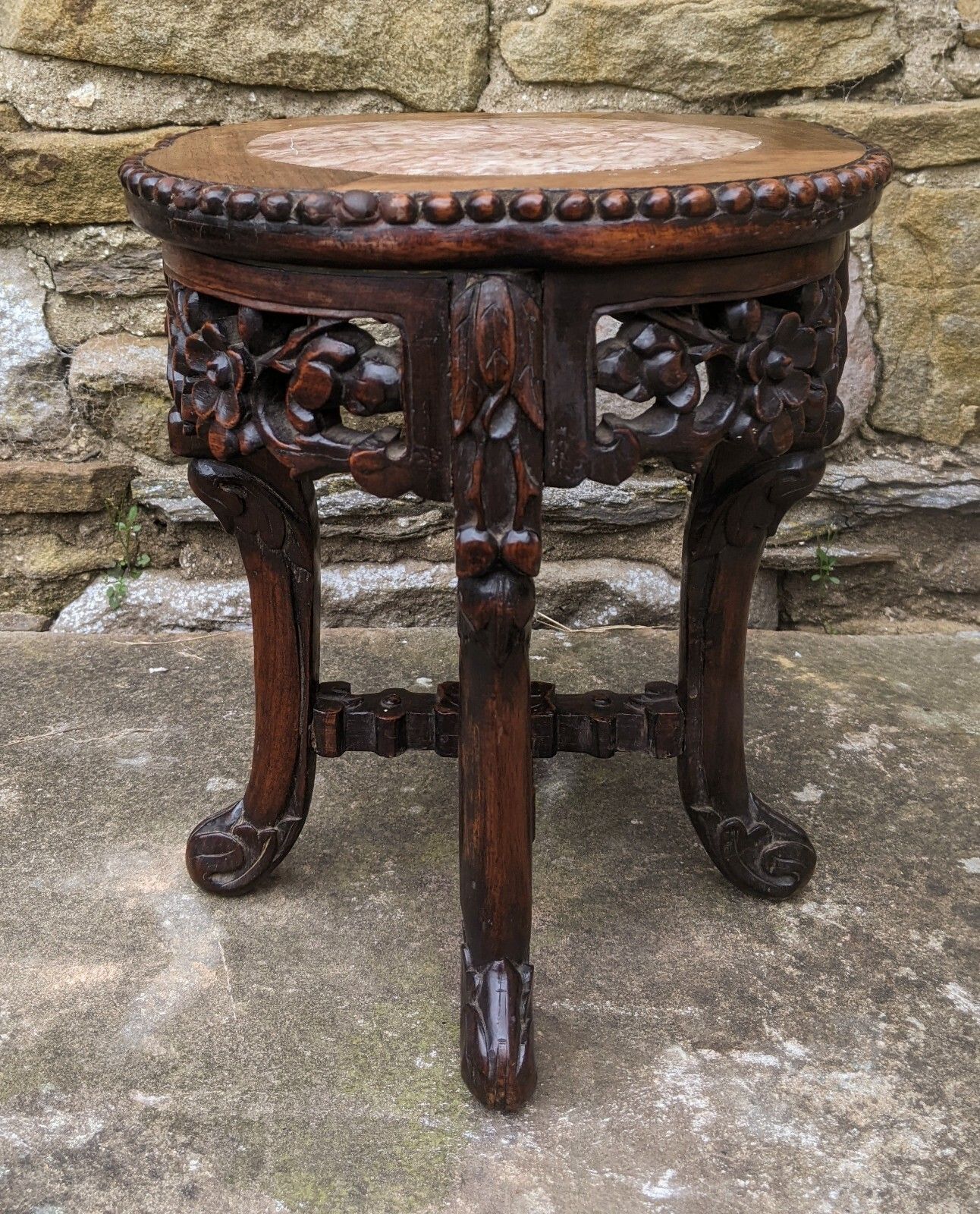 Antique Meiji Hardwood Stand Marble Top photo for sale