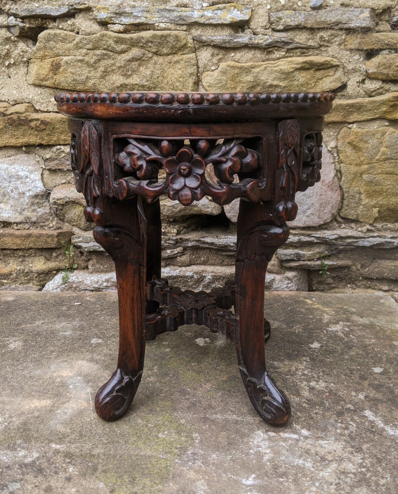 Antique Meiji Hardwood Stand Marble Top photo vinterior