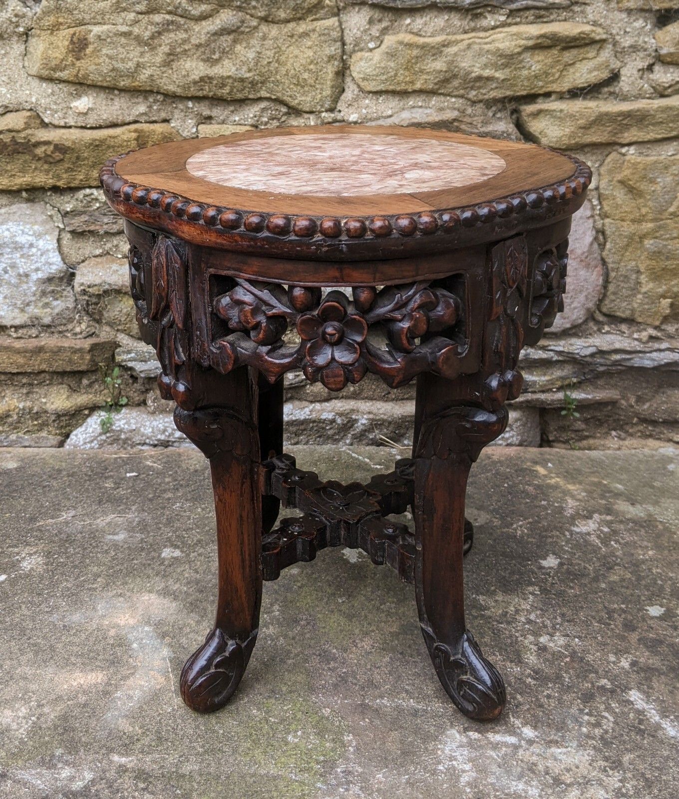 Antique Meiji Hardwood Stand Marble Top photo buy