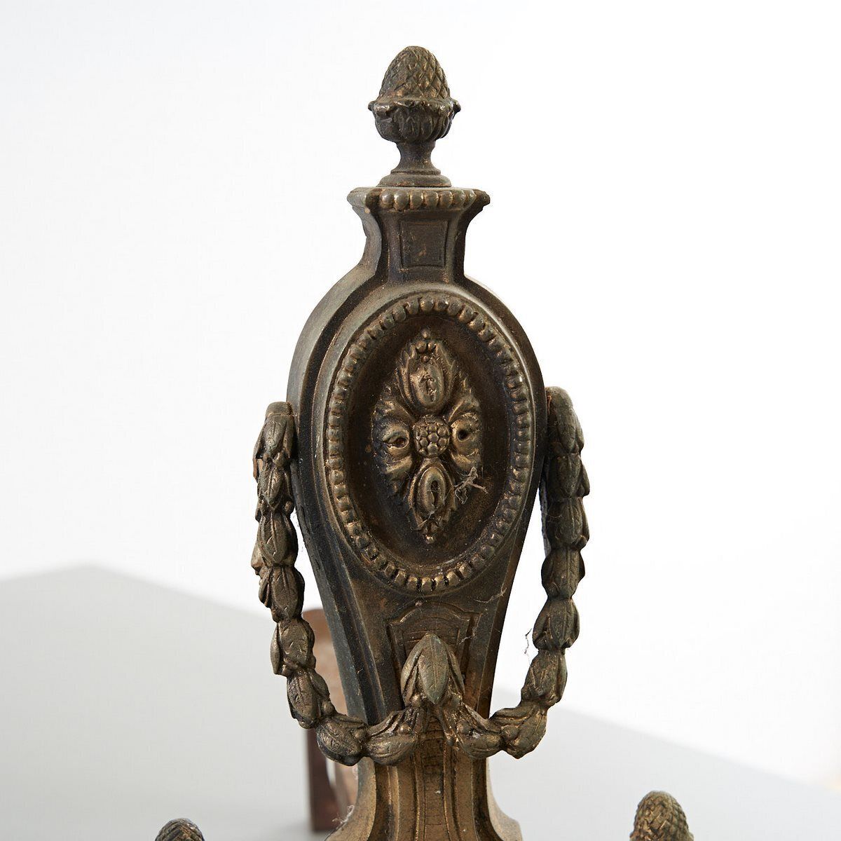 Pair Of Neoclassical Andirons In Gilded Metal photo for sale