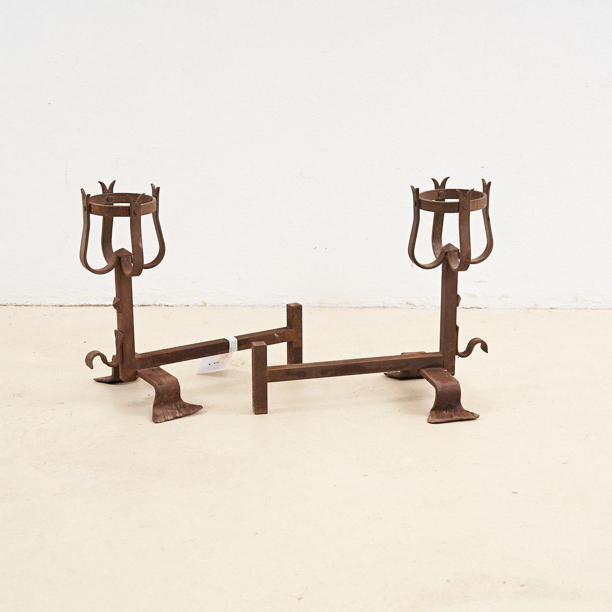 Pair Of Wrought Iron Andirons, Early 1900s