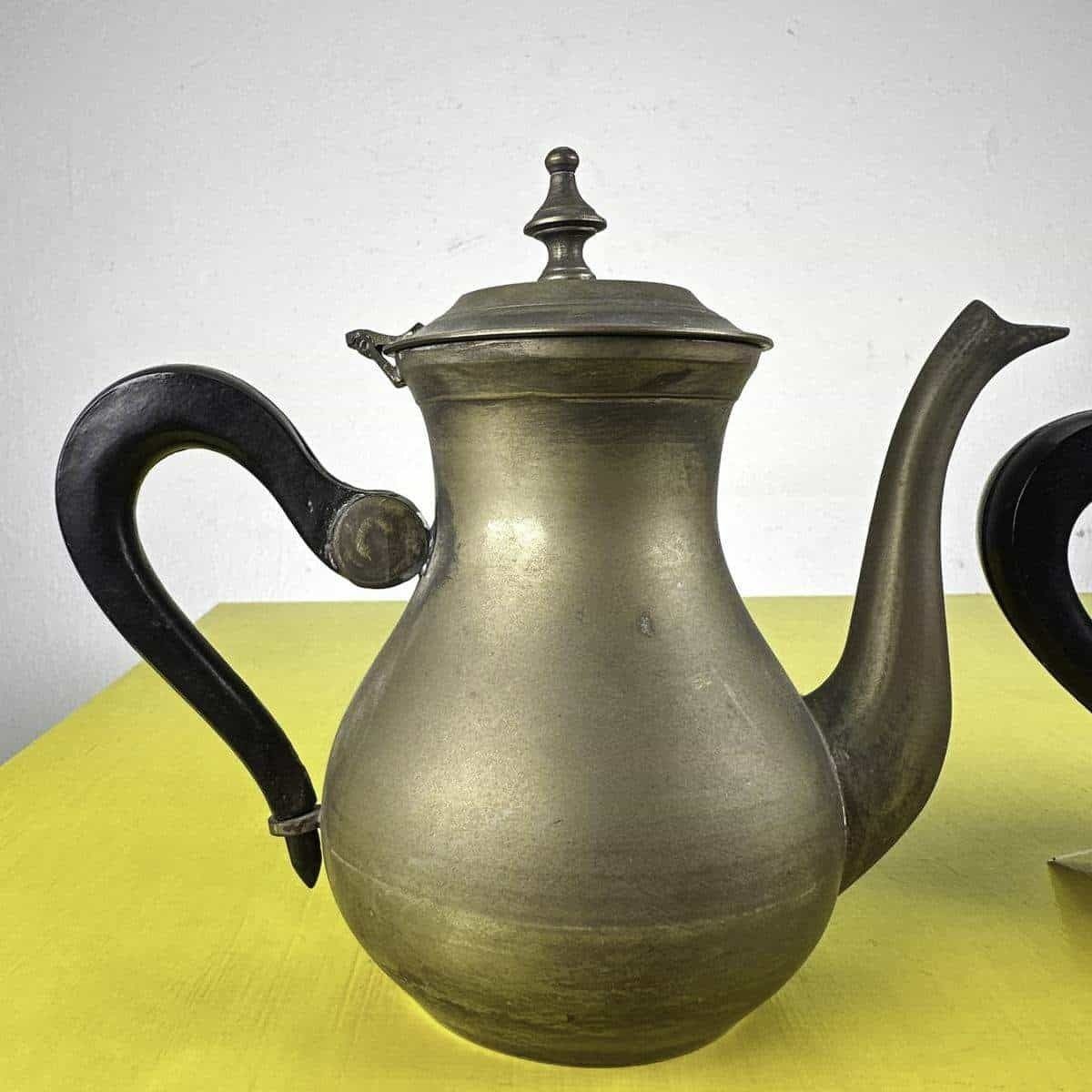 Pair Of Vintage Metal Teapots With Wooden Handles photo vintage