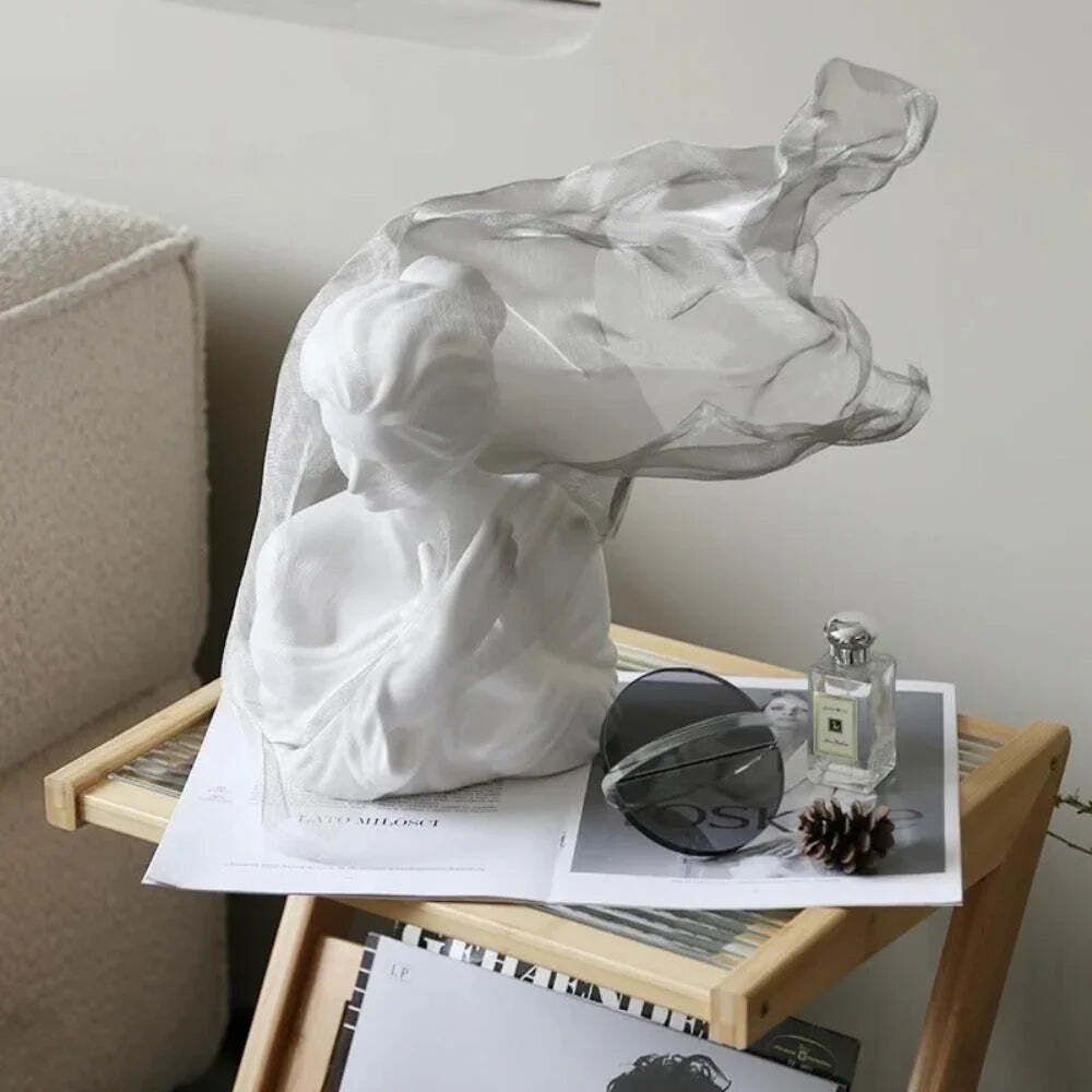 Golden Veil Girl Sculptures For Home Decor