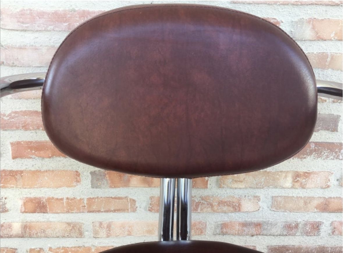Italian Armchairs In Brown Leather And Chrome, 1980s, Set Of 5 photo Furniture