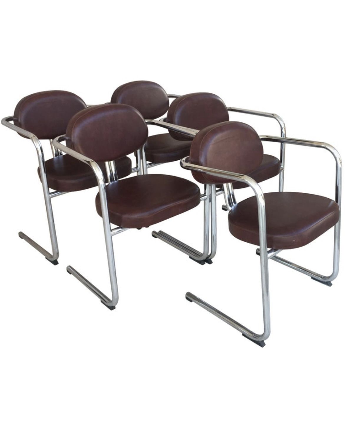 Italian Armchairs In Brown Leather And Chrome, 1980s, Set Of 5 photo 2840.0