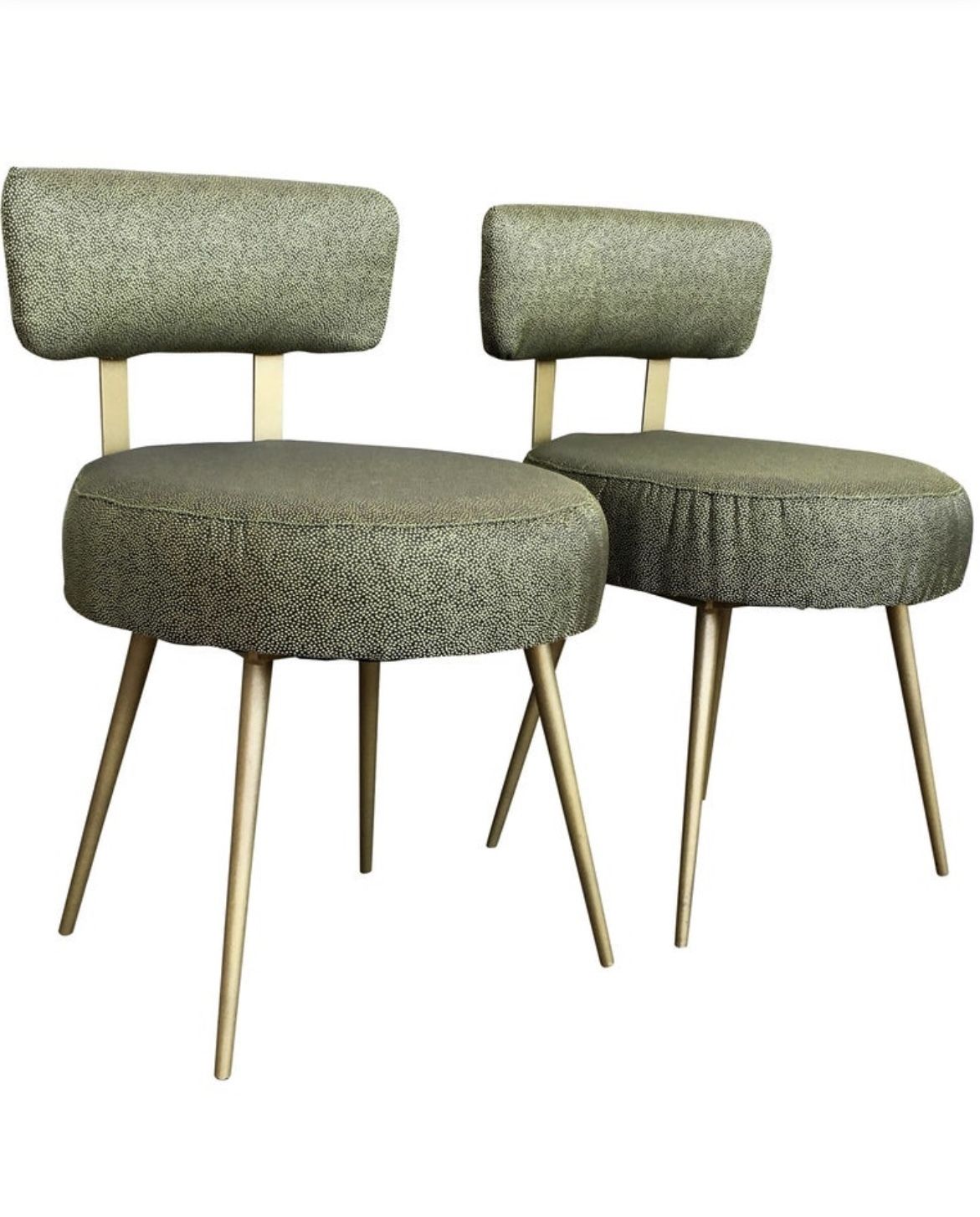 Mid Century Round Stools With Backrest In Green And Gold, 1950s, Set Of 2