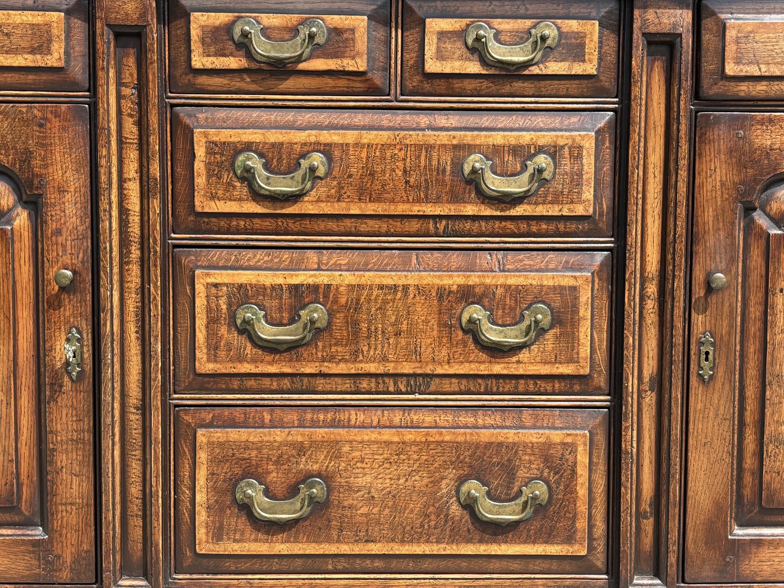 Early 19th Century Georgian Oak & Burr Elm Inlay Dresser Base photo Furniture