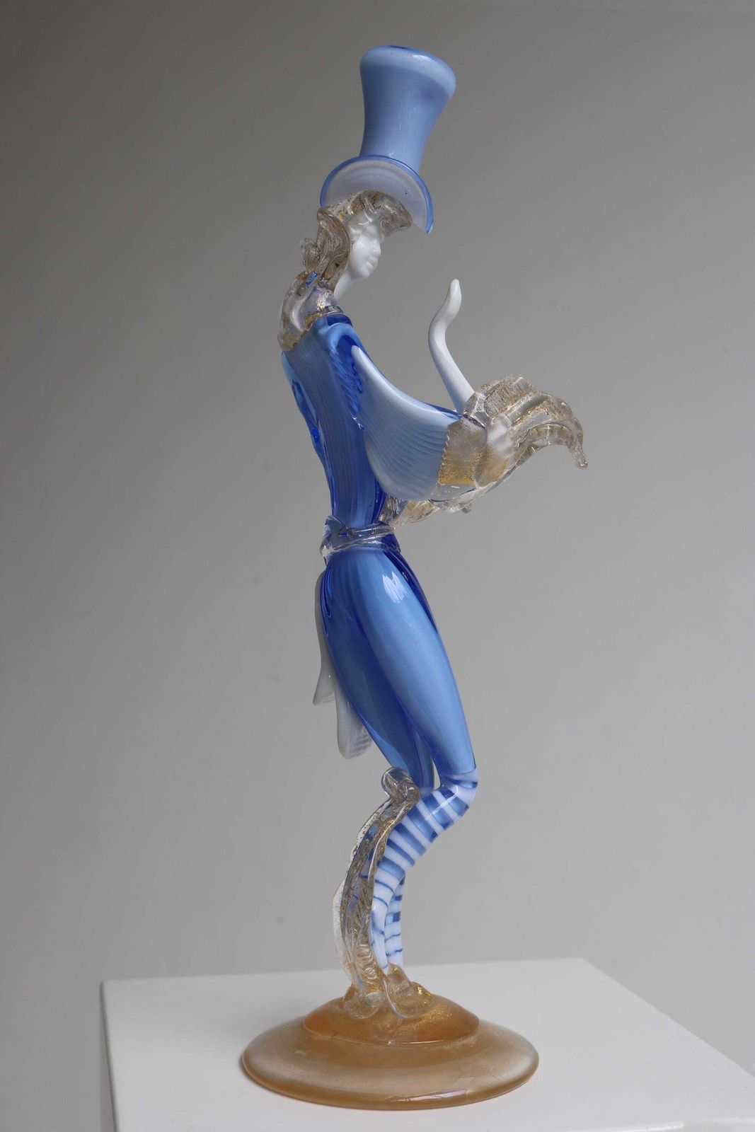 Murano Glas Dansende Heer Blauw Goud Avonturien – Franco Toffolo Stijl – Venetiaans Kunstfiguur photo vinterior