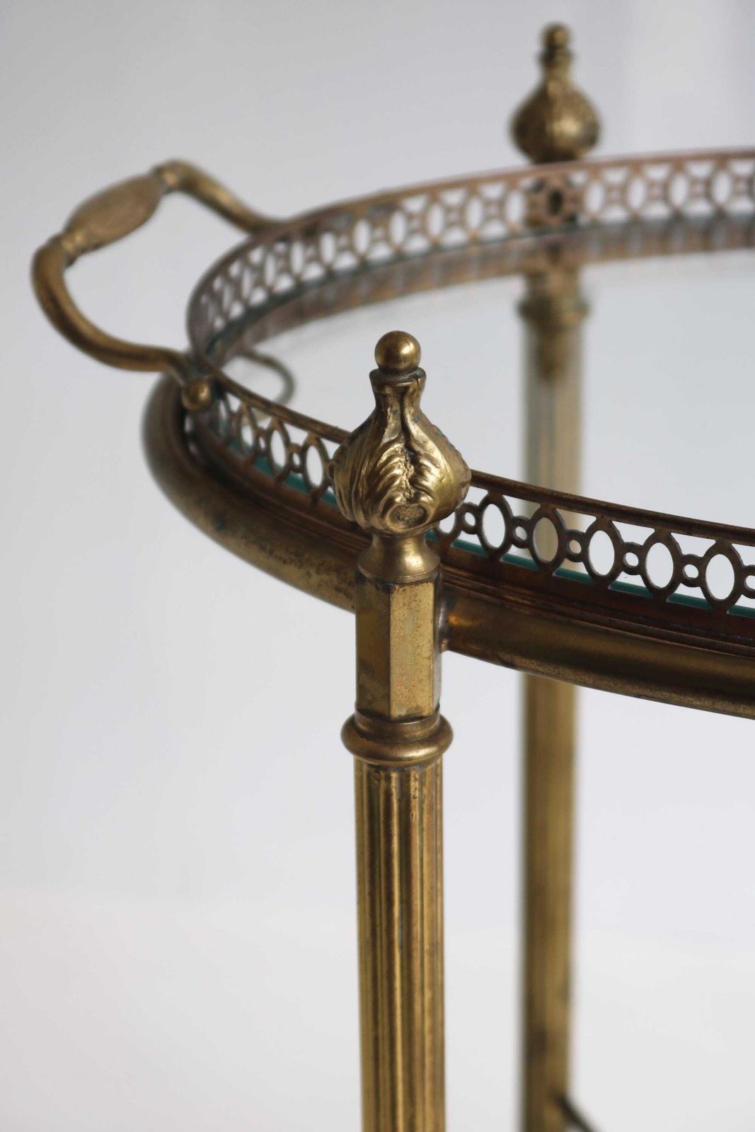 Messing Barwagen Ovaal Hollywood Regency Glazen Trolley Met Afneembaar Dienblad En Flessenrek – Frans, Jaren 1940, Theekar Bijzettafel photo Meubels