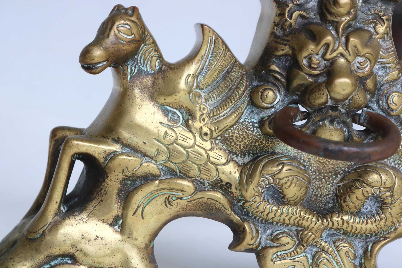 Impressive Pair Of Brass Firedogs |Pegasus Winged Horses & Lion Mask | Claw And Ball Feet | Antique Fireplace Andirons 19th Century photo 1542.0