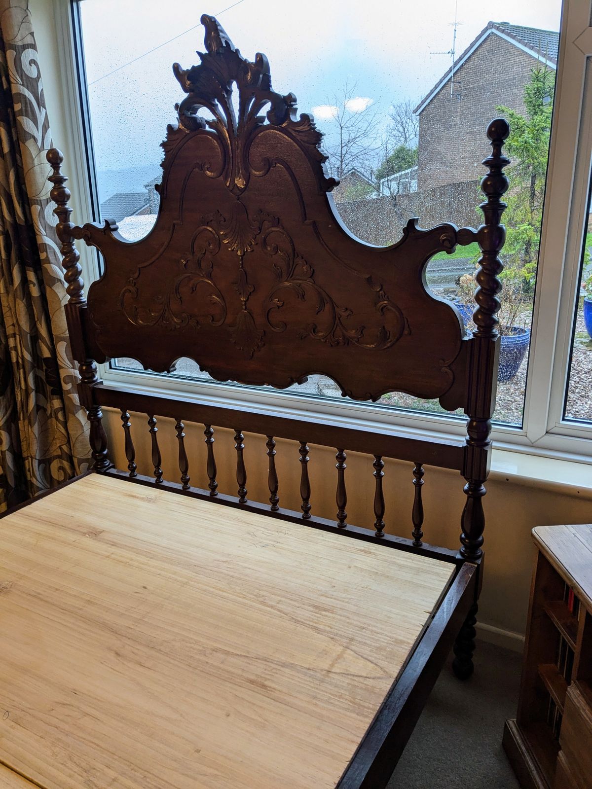 photo for sale 20th Century Spanish Baroque Hand Carved Bed (Mahogany/Walnut/Cherry) With Slabs