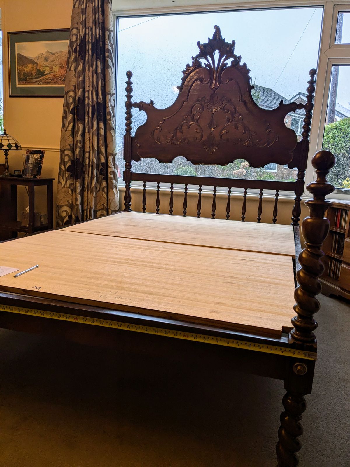 photo furniture 20th Century Spanish Baroque Hand Carved Bed (Mahogany/Walnut/Cherry) With Slabs