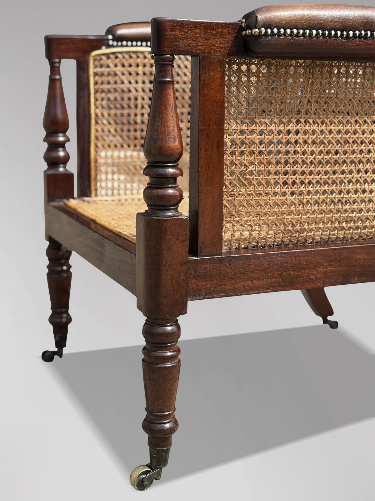 photo for sale Early 19th Century George IV Period Mahogany Caned Library Bergère