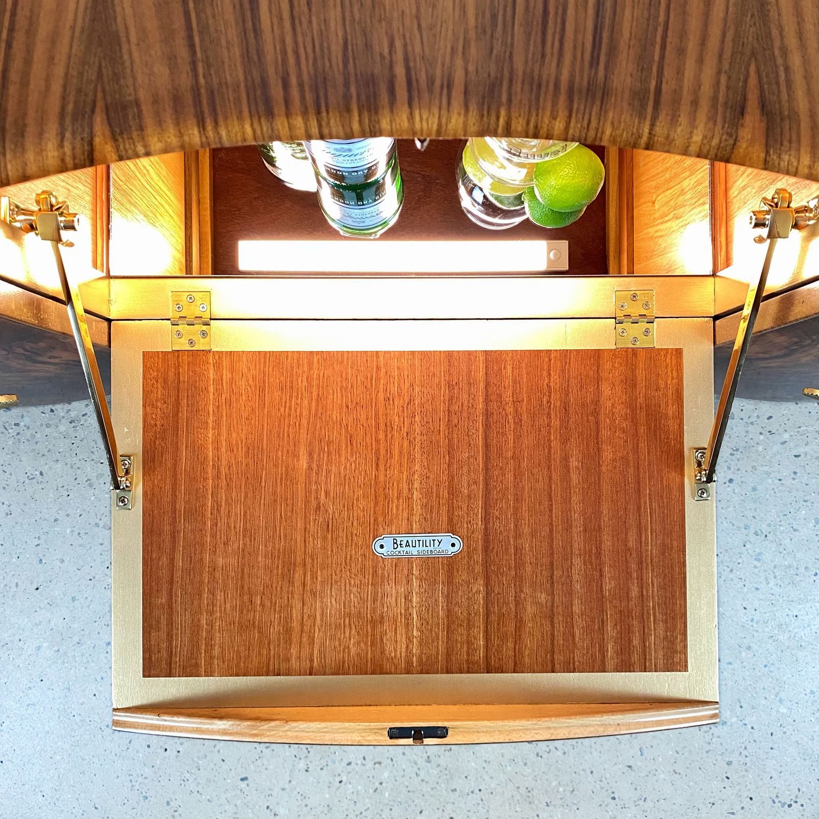 Art Deco Beautility Cocktail Cabinet With Gold Lotus Flower Marquetry Style Design photo vinterior