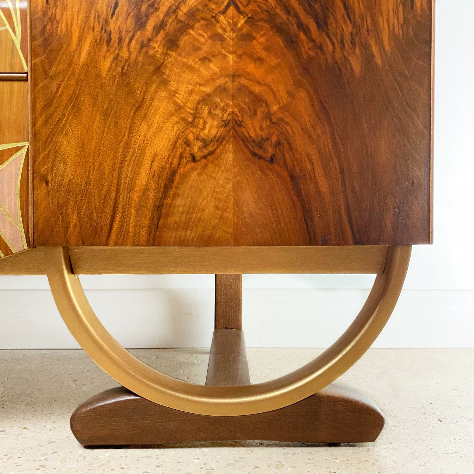 photo for sale Art Deco Beautility Cocktail Cabinet With Gold Lotus Flower Marquetry Style Design