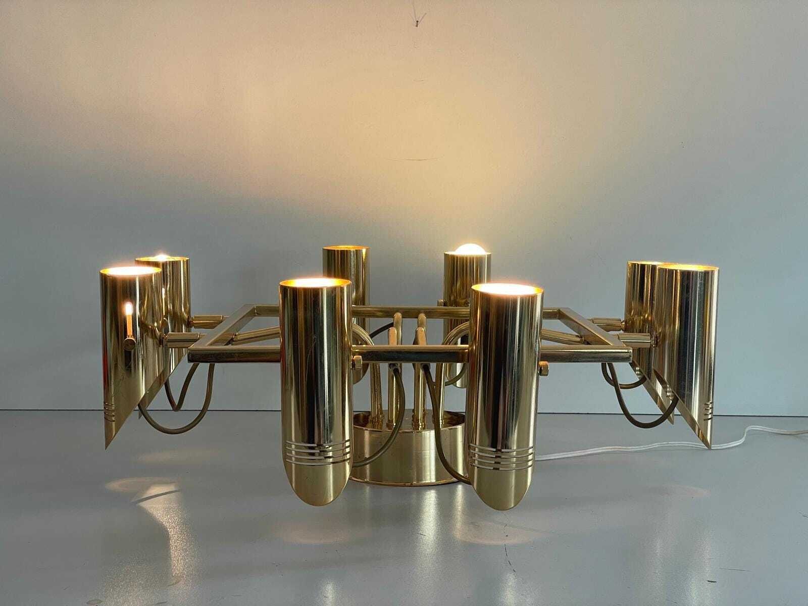 8 Armed Sputnik Flush Mount Chandelier In Brass, 1970s, Italy