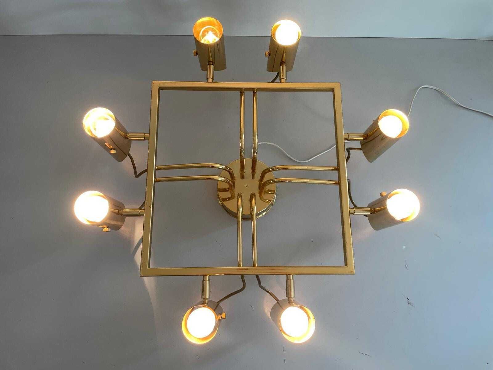 8 Armed Sputnik Flush Mount Chandelier In Brass, 1970s, Italy photo Lighting