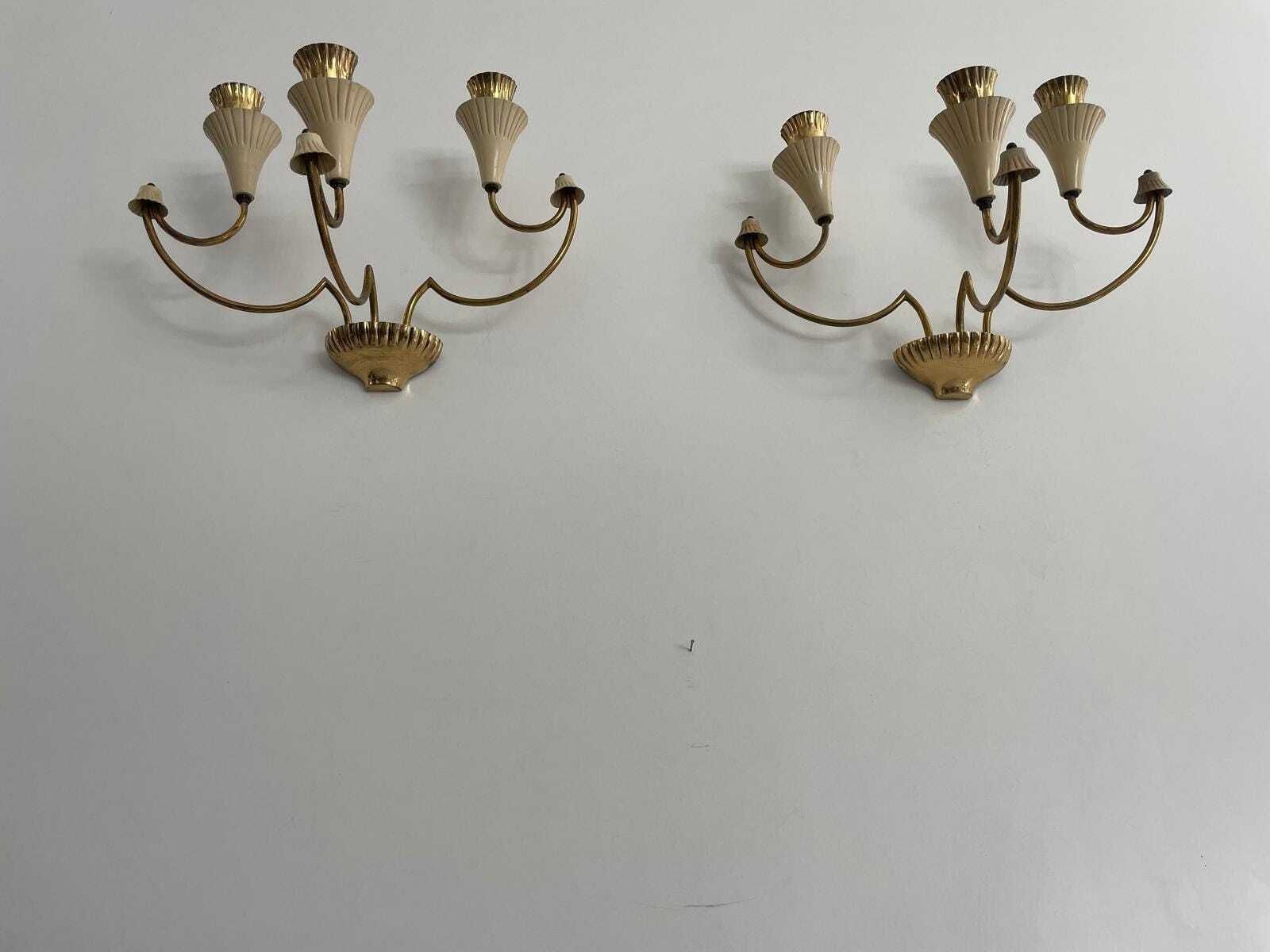 Mid Century Italian Design 3 Armed Pair Of Sputnik Sconces, 1950s, Italy photo 2257.0