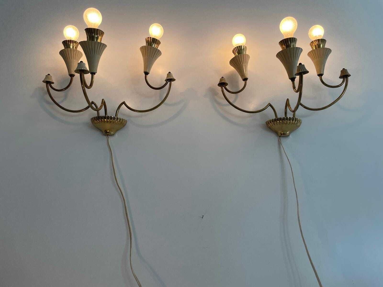 Mid Century Italian Design 3 Armed Pair Of Sputnik Sconces, 1950s, Italy photo vinterior