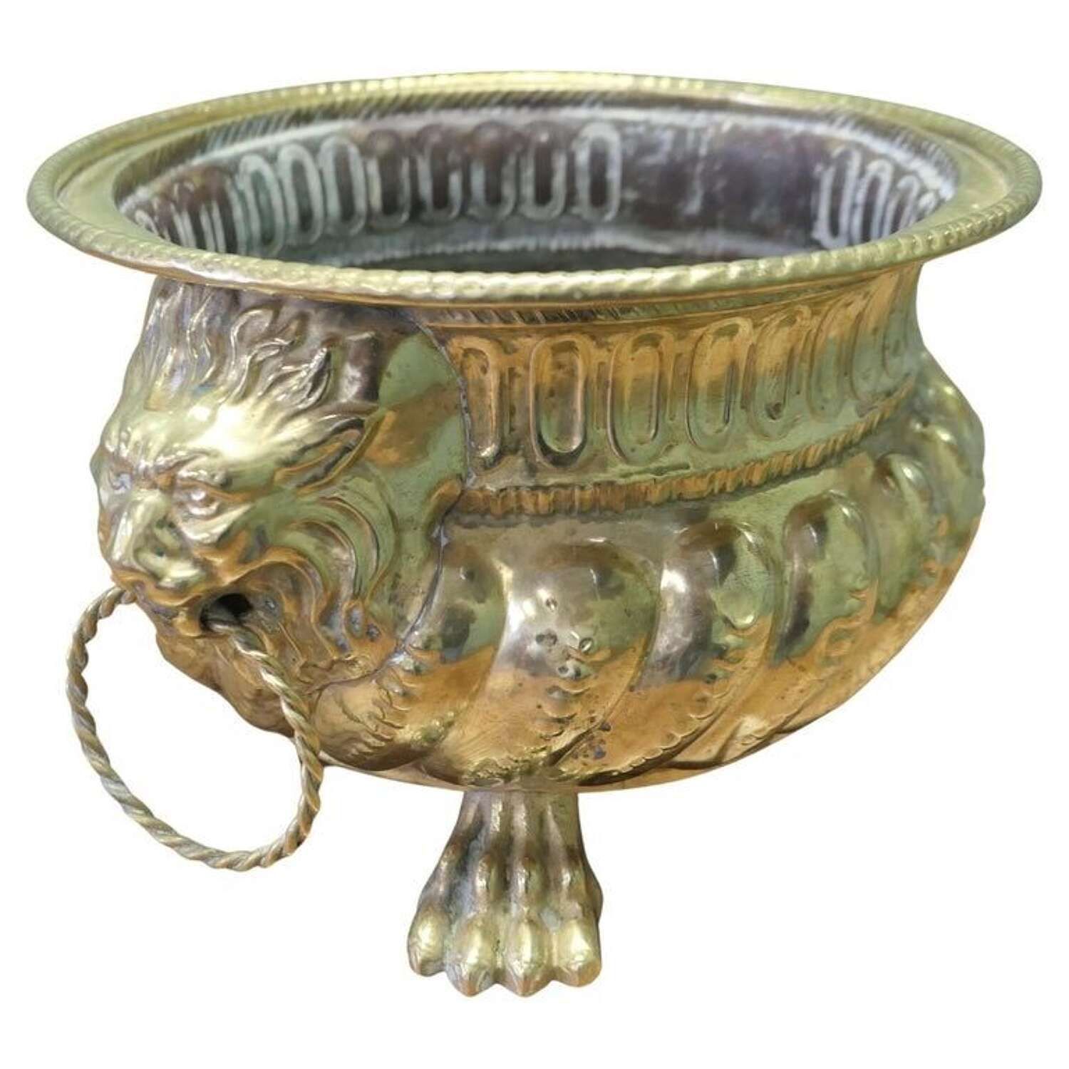 Gothic Brass Jardiniere With Lions Mask Handles
