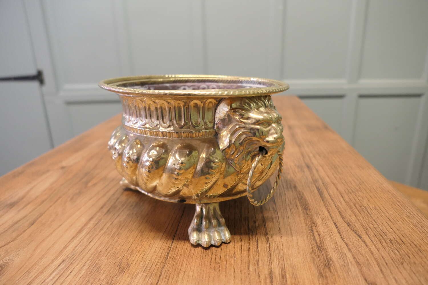 Gothic Brass Jardiniere With Lions Mask Handles photo Home Decor