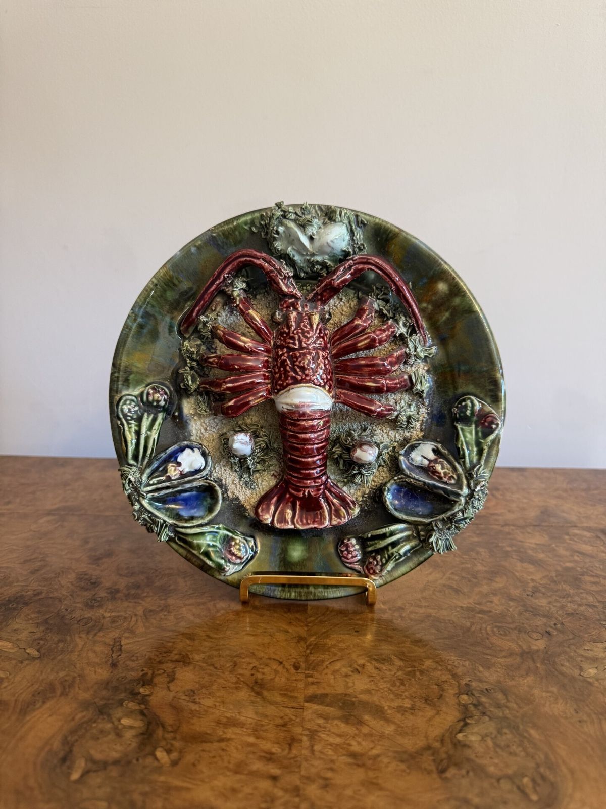 Antique Portuguese Majolica Palsy Ware Lobster Wall Plate photo 385.0