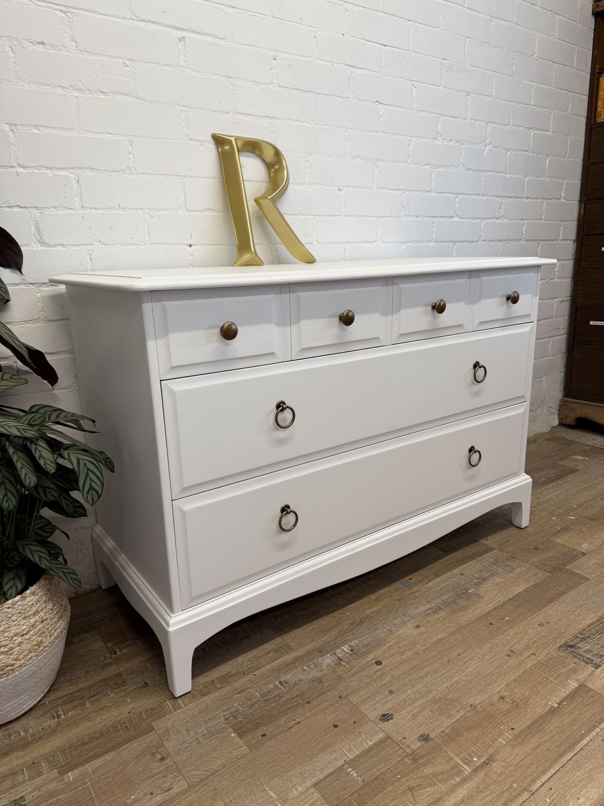 photo furniture Stag Minstrel 4 Over 2 Chest Of Drawers – Painted In Chantilly Lace