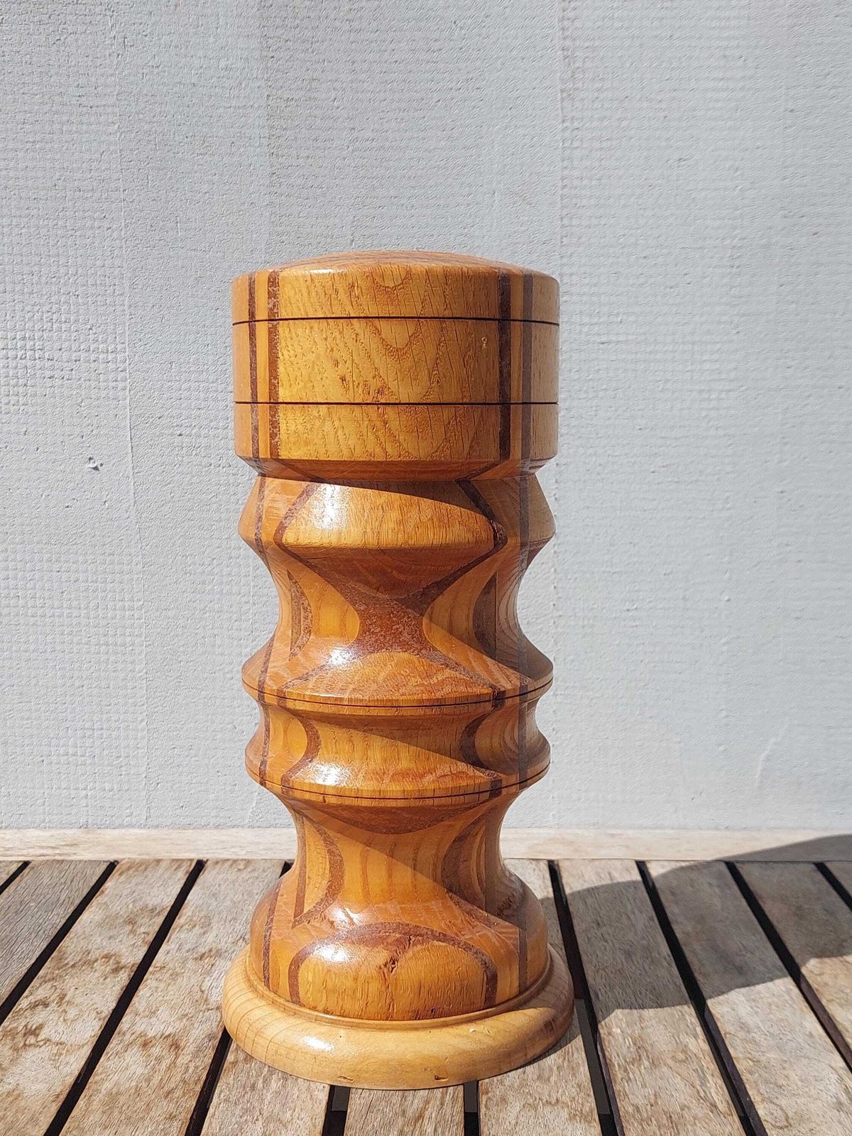 Vintage Handmade Wooden Vase / Vintage Handcrafted Wooden Vase / Handmade Wooden Vase / Massive Vase / 70's photo for sale