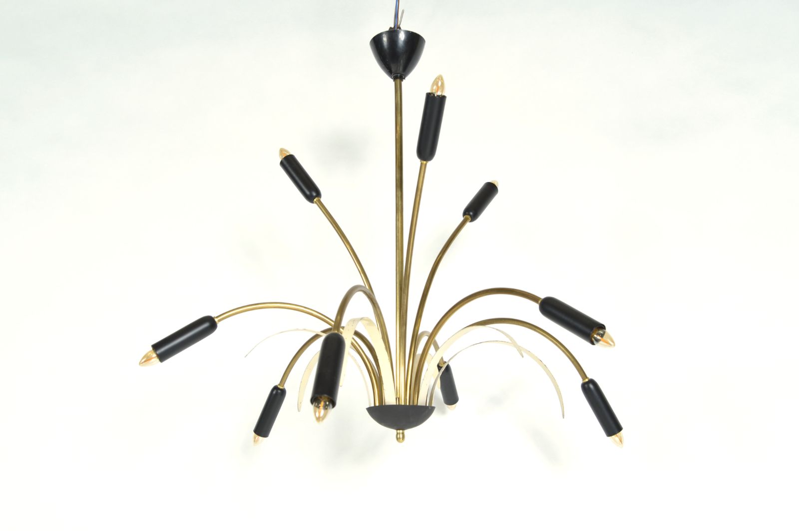 Midcentury Stilnovo 9 Arm Italian Spider Pendant Light Brass Copper Sputnik 1950s