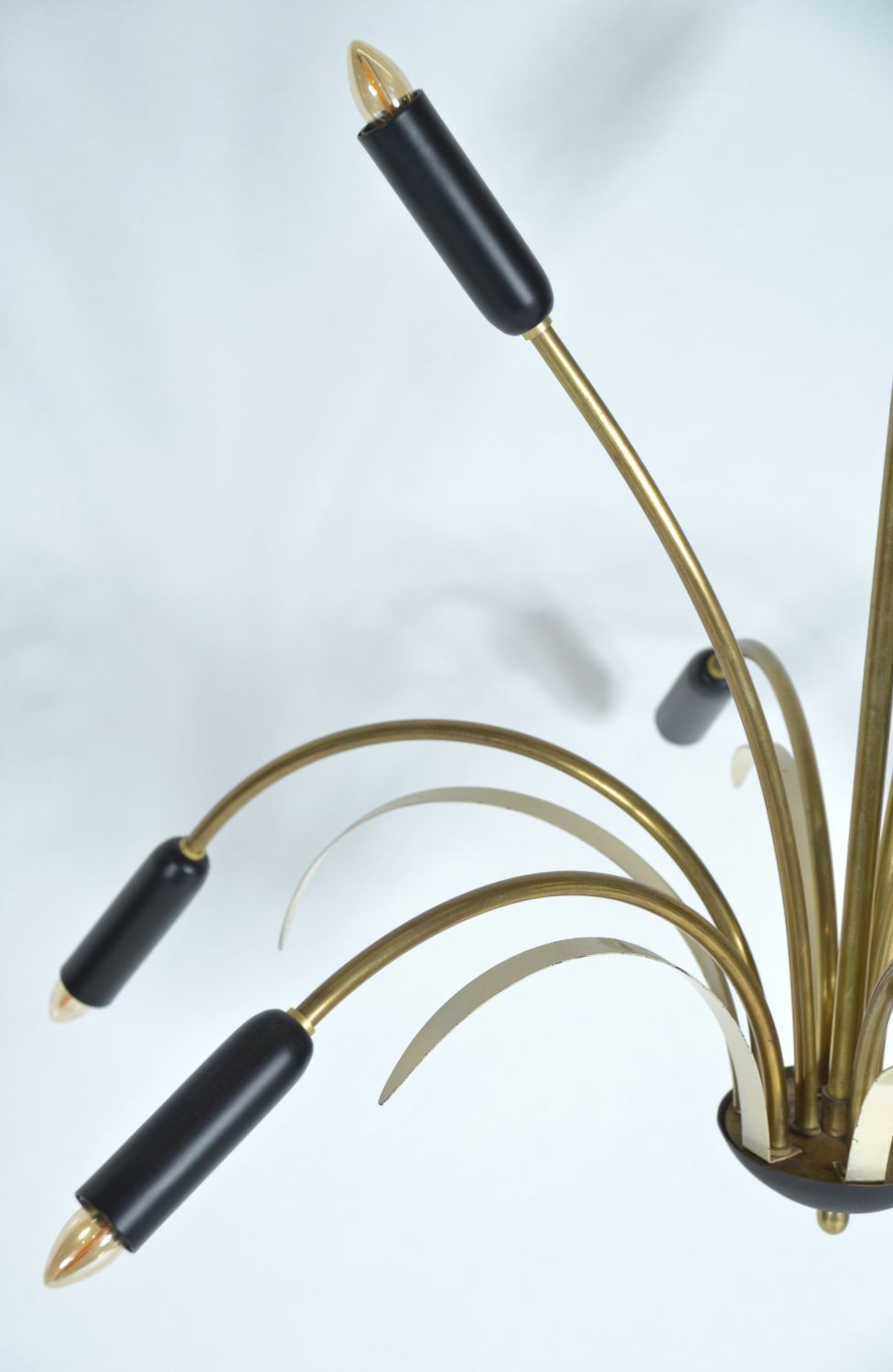 Midcentury Stilnovo 9 Arm Italian Spider Pendant Light Brass Copper Sputnik 1950s photo for sale