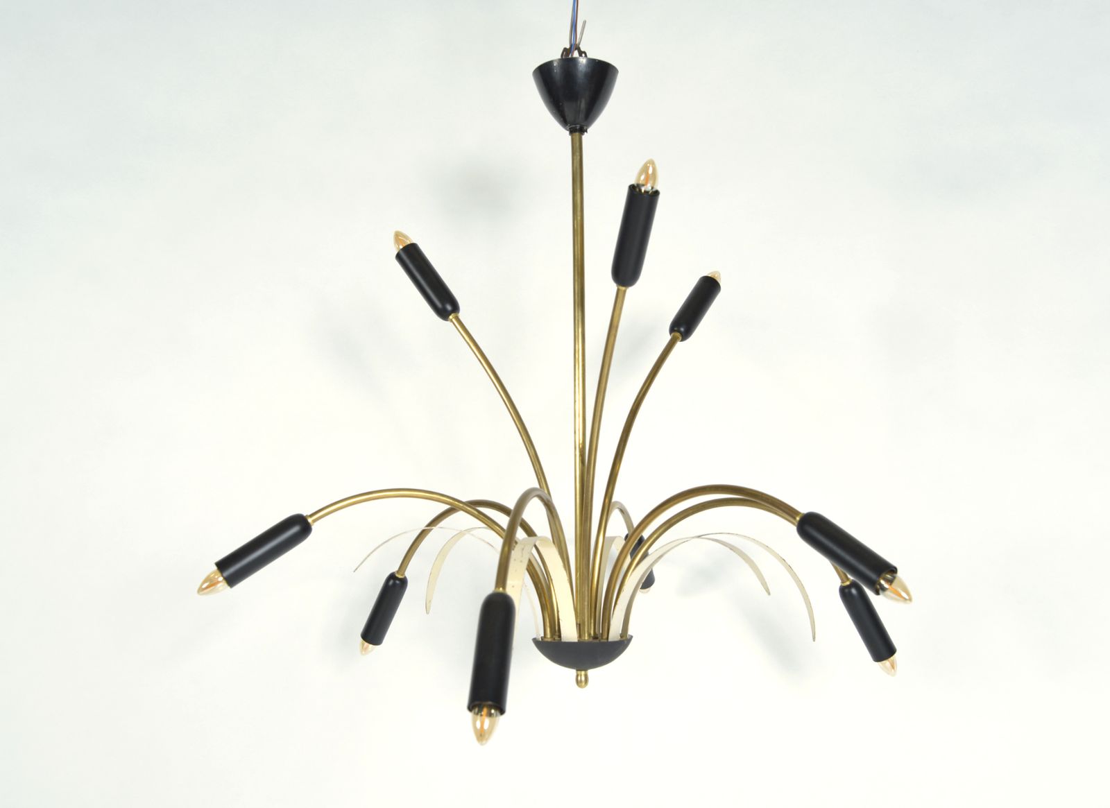 Midcentury Stilnovo 9 Arm Italian Spider Pendant Light Brass Copper Sputnik 1950s photo vinterior