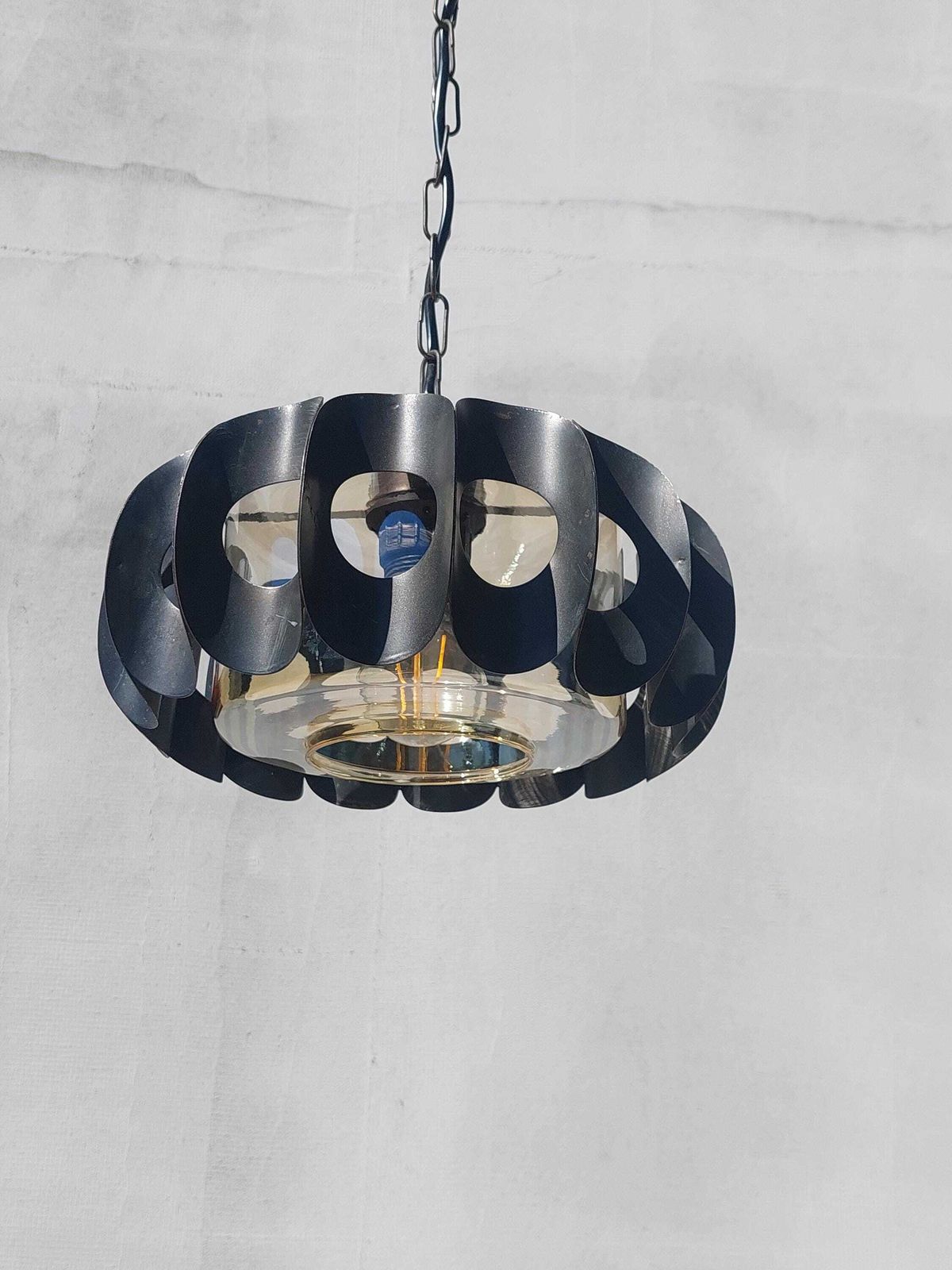 Vintage Brutalist Chandelier / Vintage Pendant Lamp / Space Age Pendant Lamp / Mcm Pendant Lamp / Atomic Light / 70's photo vinterior