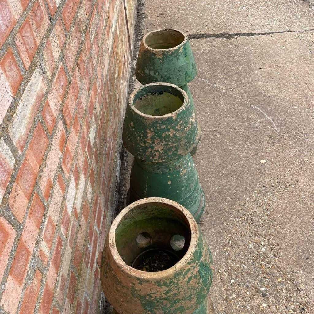 photo for sale Vintage Early 20thc Stone Chimney Pots Planters Great Patina Aged