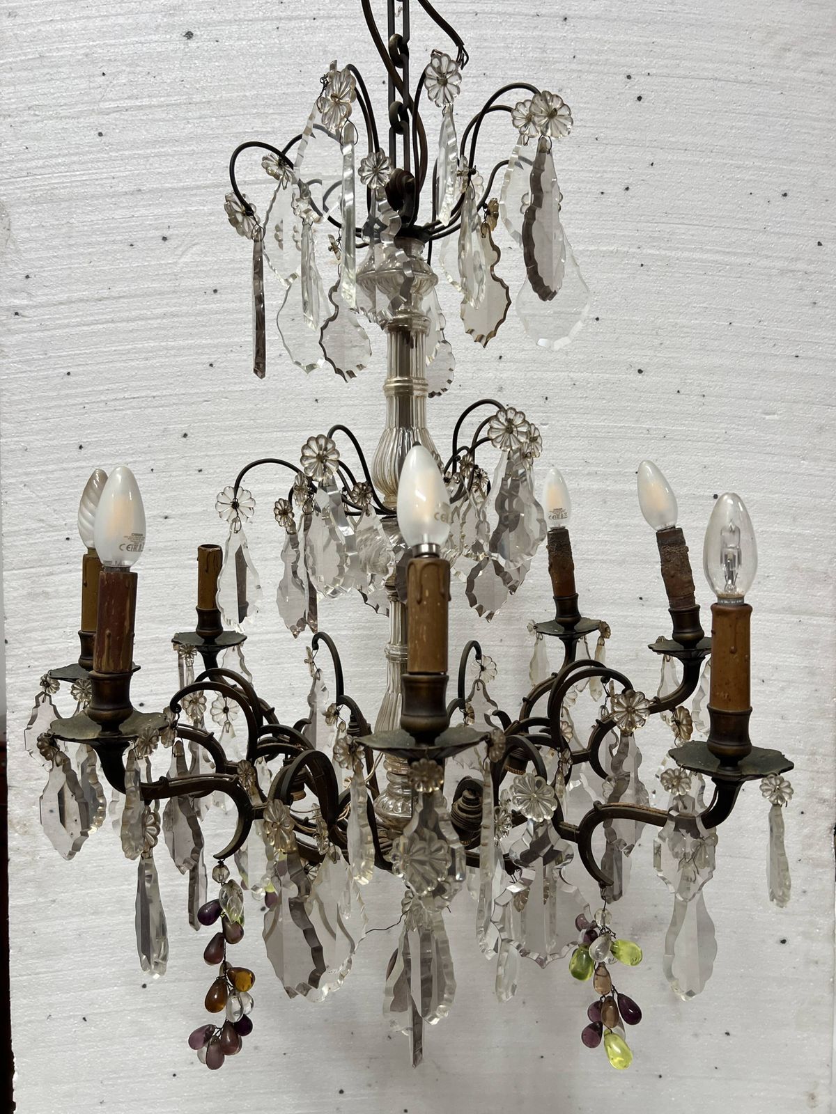 photo for sale Louis XV Style Chandelier With Pendants And Colored Glass Fruits, 20th Century
