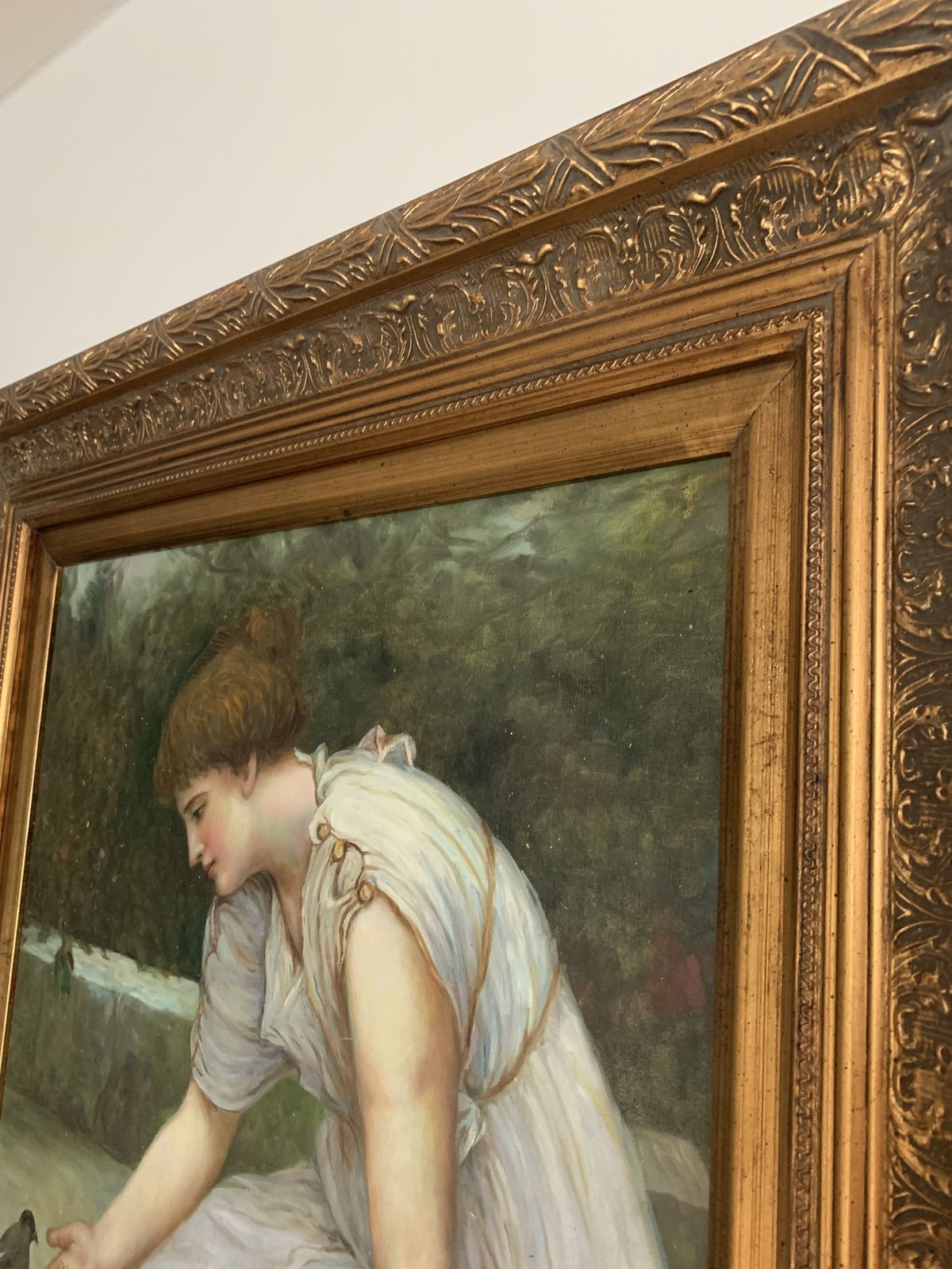 Oil Painting, Girl With Bird, Oil On Canvas photo for sale