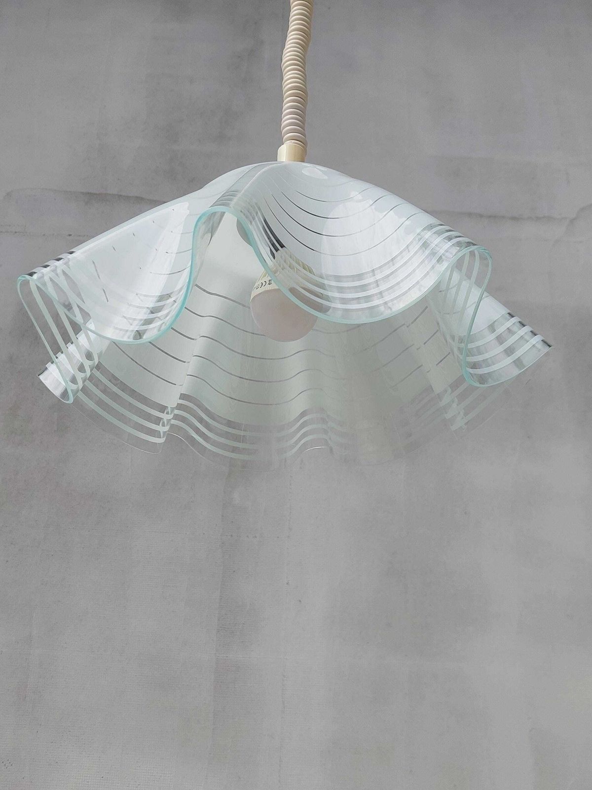 Mid Century Minimalist Folded Glass Pendant Lamp, Folded Glass Hanging Lamp, Mid Century Chandelier, Mid Century Lighting, 1980's photo Lighting