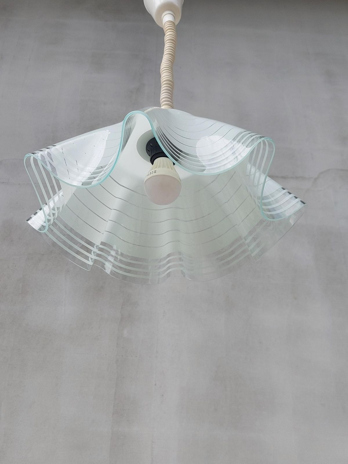 Mid Century Minimalist Folded Glass Pendant Lamp, Folded Glass Hanging Lamp, Mid Century Chandelier, Mid Century Lighting, 1980's photo vintage