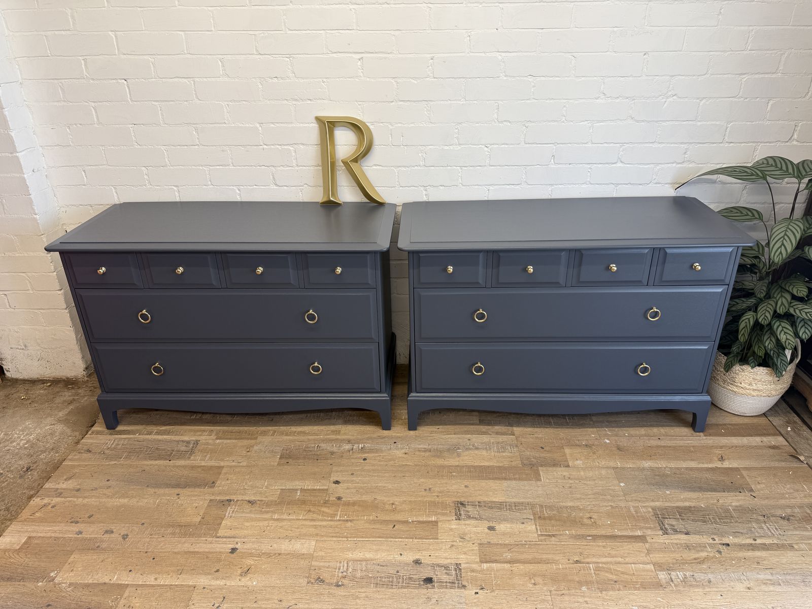 Pair Of Stag Minstrel 4 Over 2 Chests – Professionally Painted In Rooster Blue photo vinterior
