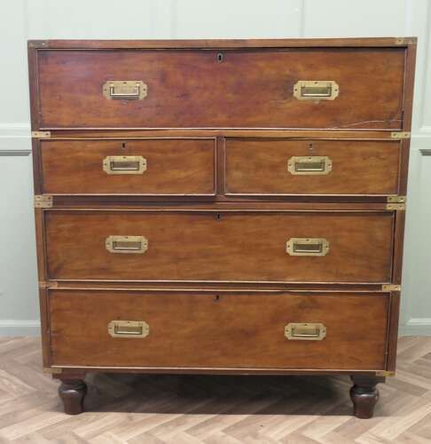 Teak Campaign Chest, 2 Piece Secretaire photo furniture