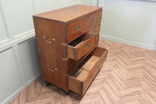 Teak Campaign Chest, 2 Piece Secretaire photo for sale