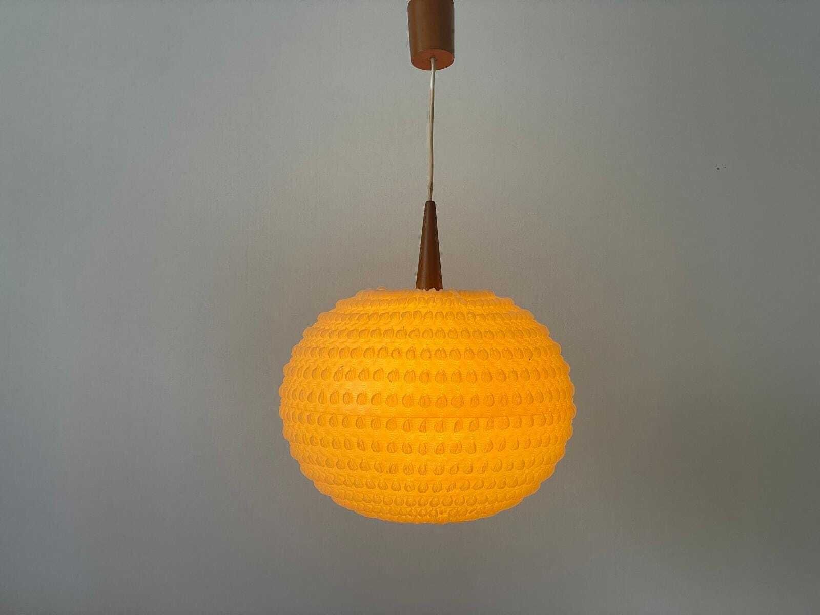 Ball Fabric Shade Ceiling Lamp By Temde With Teak Details, 1960s, Switzerland photo furniture